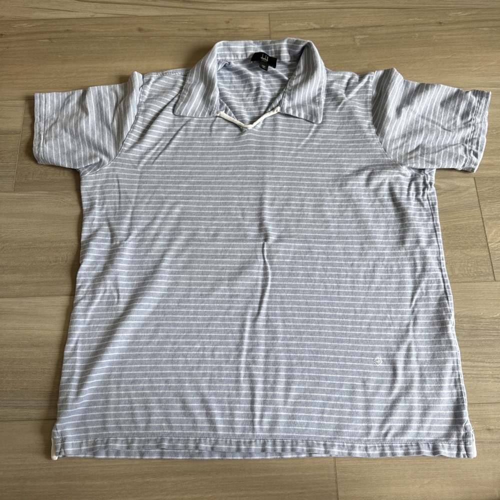 Dunhill Polo Shirt Cotton Blue White Striped Mens Short Sleeve 2XL Italy Golf